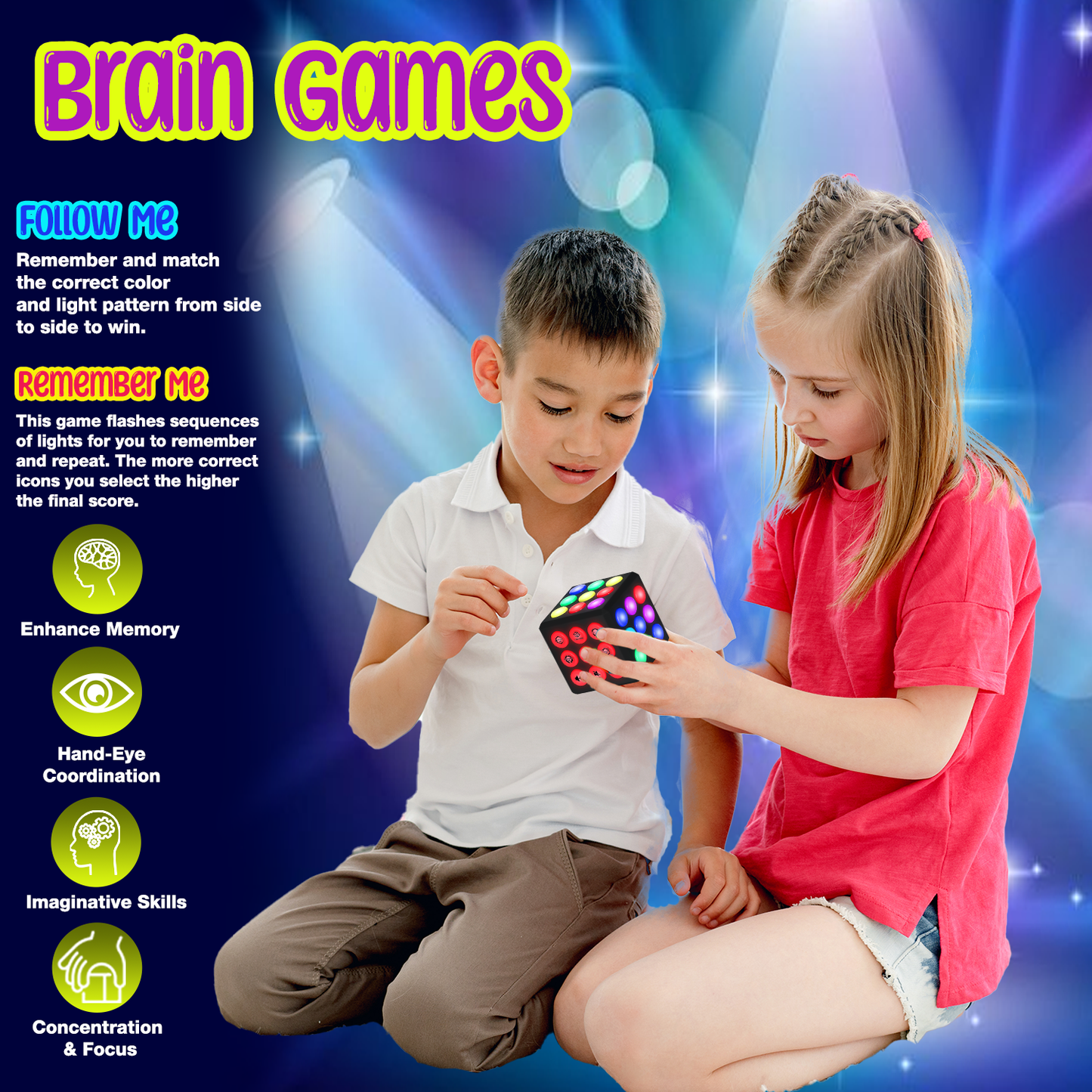 Kids Brain and Memory Cube Toy | 5 Electronic Handheld Games for Kids Boys & Girls Ages 6 7 8 9 10-12 Years Old & Up | STEM Sensory Fidget Toy | Ideal Gift Idea for Kids and Teens