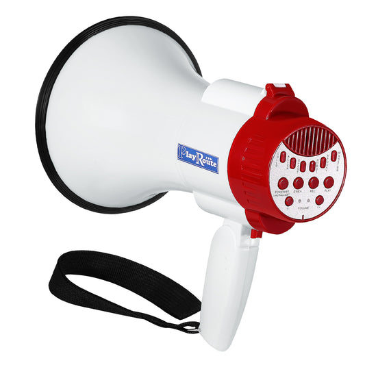 PlayRoute Megaphone Bullhorn | 30-Watt Bull Horn Plus Voice Changer for Adults 6 Different Voices | Bluetooth Enabled Loud Speaker | Multi Function Megaphone with Siren & Whistle, Record & Play