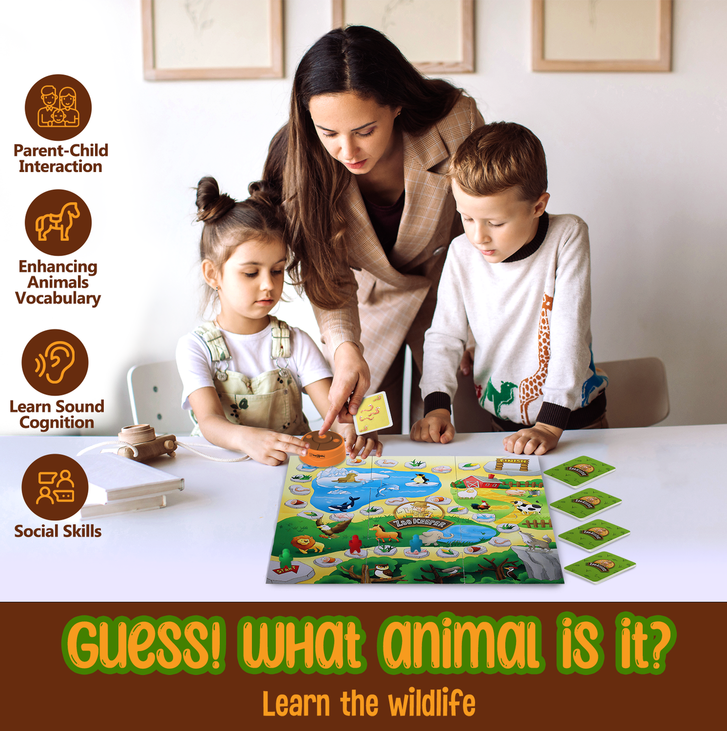 PlayRoute Zoo Keeper Game – Animal Games with Realistic Animal Sounds – 4 Level Animal Board & Card Games – Educational Toy Gift Learning Activity for Kids Ages 5-12 Years and Up