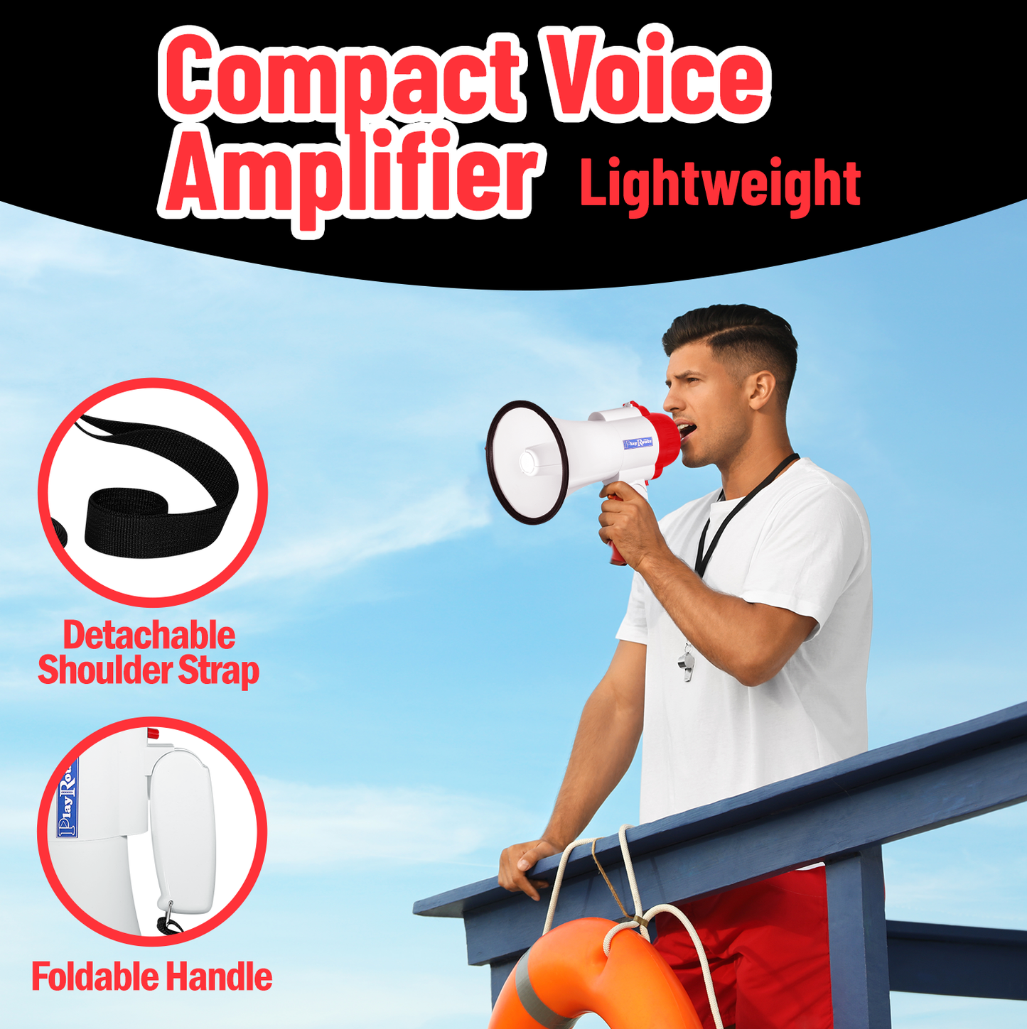 PlayRoute Megaphone Bullhorn | 30-Watt Bull Horn Plus Voice Changer for Adults 6 Different Voices | Bluetooth Enabled Loud Speaker | Multi Function Megaphone with Siren & Whistle, Record & Play