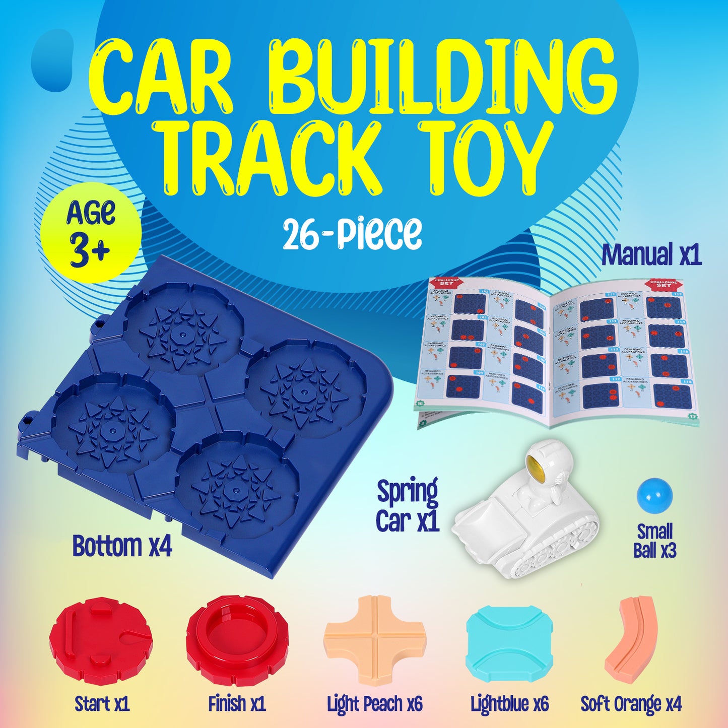 PlayRoute Car Track Builder Brain Game - Fun Building Toy for Kids Ages 5 6 7 8 Years & Up - Kids Brain Teaser Board Game - Puzzle Game with 118 Challenges - STEM Educational Learning Toy Gift Idea