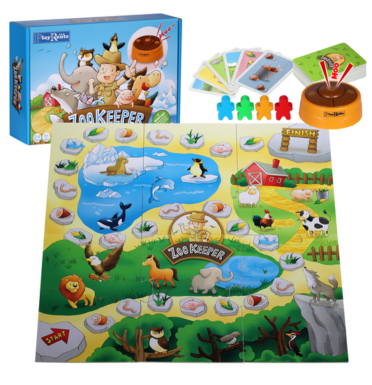 PlayRoute Zoo Keeper Game – Animal Games with Realistic Animal Sounds – 4 Level Animal Board & Card Games – Educational Toy Gift Learning Activity for Kids Ages 5-12 Years and Up