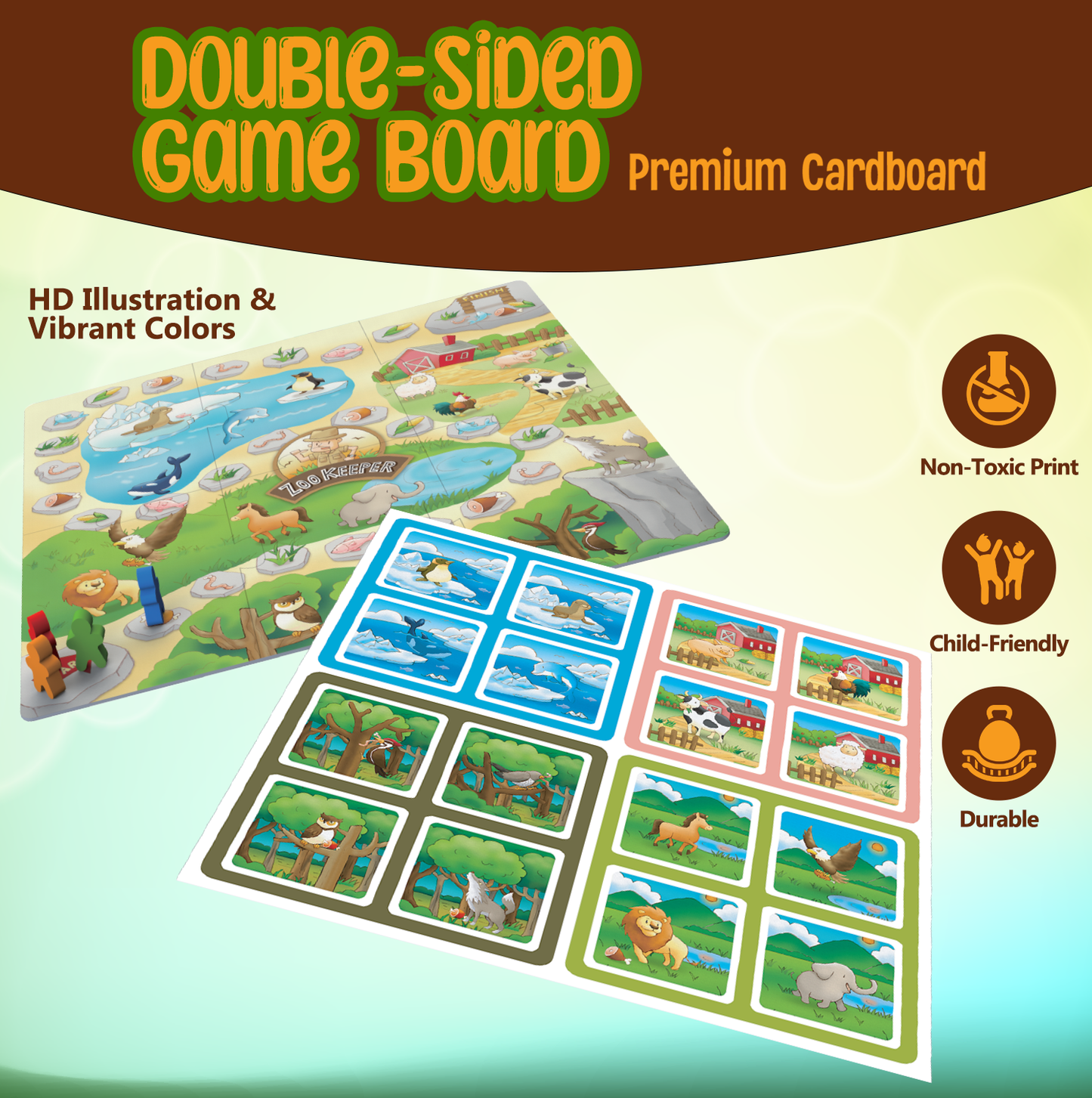 PlayRoute Zoo Keeper Game – Animal Games with Realistic Animal Sounds – 4 Level Animal Board & Card Games – Educational Toy Gift Learning Activity for Kids Ages 5-12 Years and Up